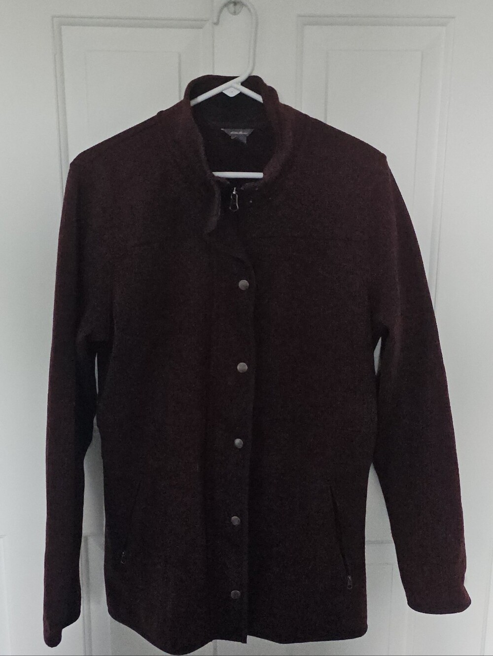 Women's Button-Front Dark Burgundy Coat Size Large Tall